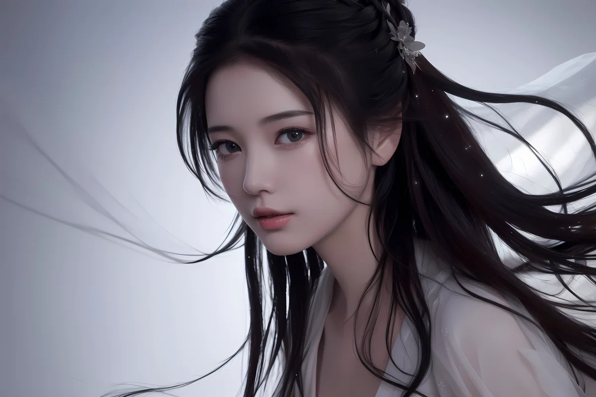AI绘画之高颜值古风美女 白色衣服