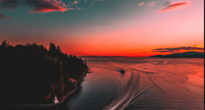 风景 自然 森林 树木 天空 加拿大温哥华 日落 船 手机壁纸 4K壁纸