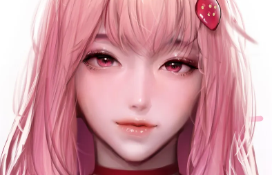 梦幻女孩 粉色头发 粉色眼睛 长发 绘画 4壁纸